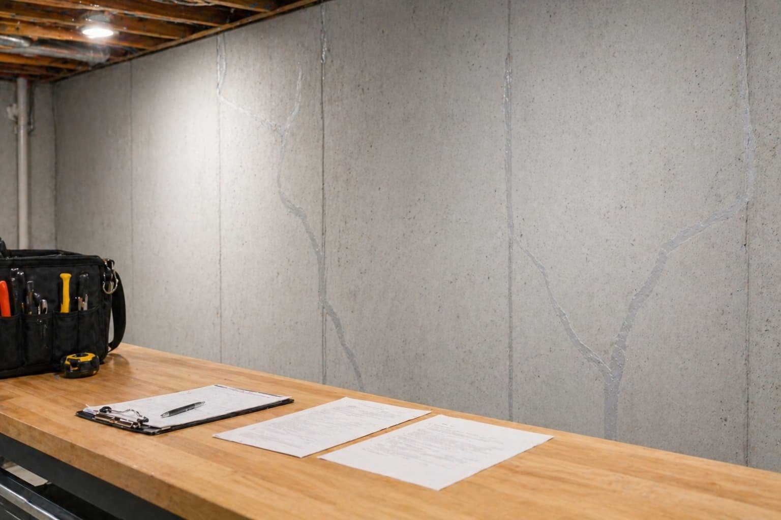 Foundation repair and home value — repaired basement wall with warranty documentation
