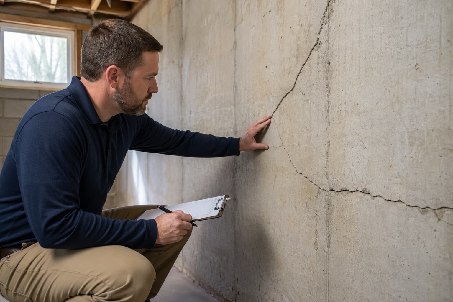 Foundation repair Roanoke VA — cracked basement wall inspection